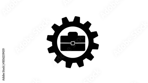 Vector illustration of a briefcase inside a gear, on transparent background