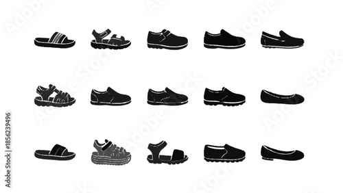 Vector illustration of various types of shoes, on transparent background