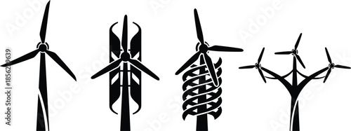 Wind power turbine set vector illustration energy generators concept ecology collection.