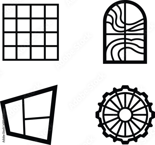 Window glass frame vector illustration square round and abstract shape vintage concept.
