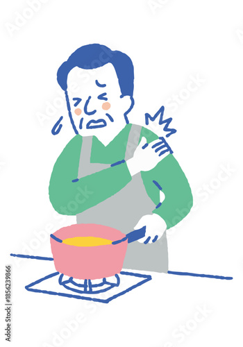Elderly man injures shoulder while cooking_color