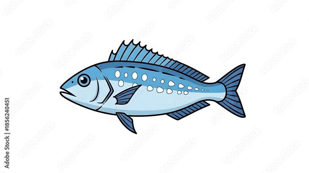 Fototapeta premium Blue Fish Illustration on White Background.