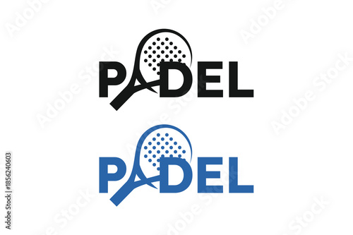 Padel logo, padel typeface text logo, padel racket and ball logo design vector