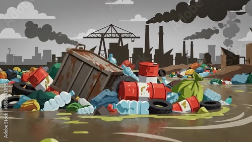 Industrial pollution pollutes river with waste and toxic chemicals