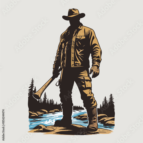 Illustration of a lumberjack, drawn in a bold American comic style with bold, expressive lines