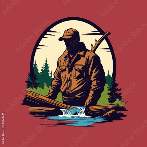 Illustration of a lumberjack, drawn in a bold American comic style with bold, expressive lines