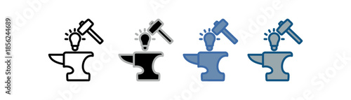 
forging icon set multiple style collection with hammer and forge design