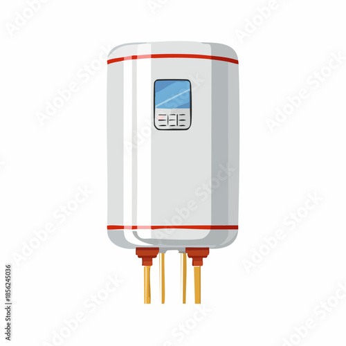 White Water Heater with Red Trim and Blue Digital Display Cartoon Illustration