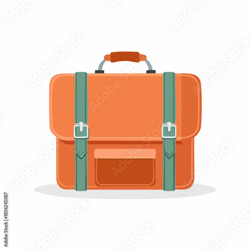 Stylish Orange Satchel with Green Straps and Silver Buckles, Fashionable Everyday Carryall, Messenger Bag