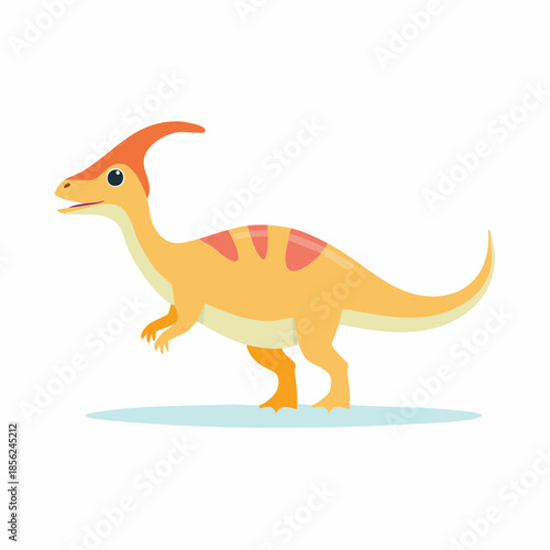 Cartoon Parasaurolophus Dinosaur Illustration - Extinct Reptile in Flat Style