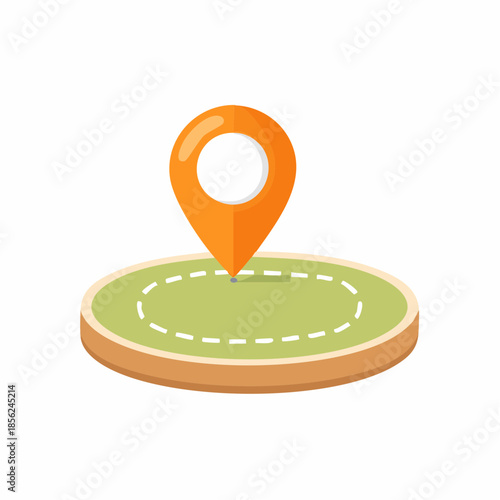Location Pin Hovering Above Green Circle Platform with Dotted Path Guiding Travel Route