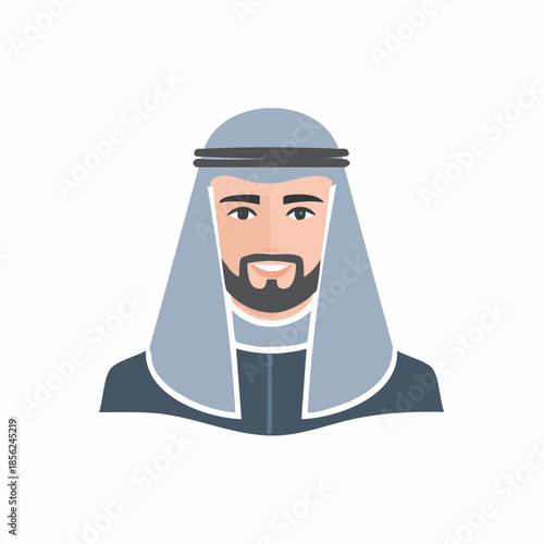 Middle Eastern Man Portrait, Traditional Headdress, Arabian Culture Avatar, Bearded Person, Muslim Individual