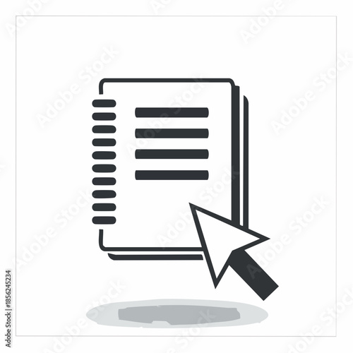Notebook with spiral binding showing four lines of text and a pointer arrow
