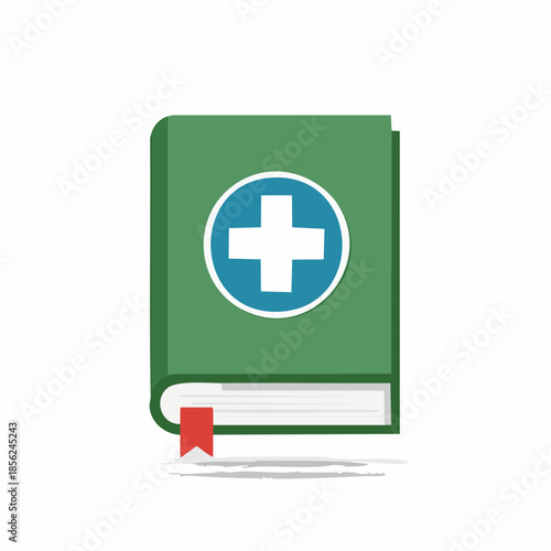 Medical Guide Book with Green Cover and White Cross Symbol for Healthcare Concepts and Emergency Information Provision