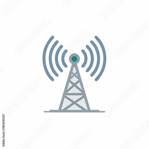 Communication tower broadcasting wireless signals, illustration of telecommunication transmission