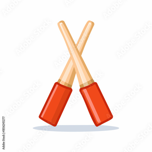 Crossed eye liner cosmetic applicators in red containers on clean white backdrop