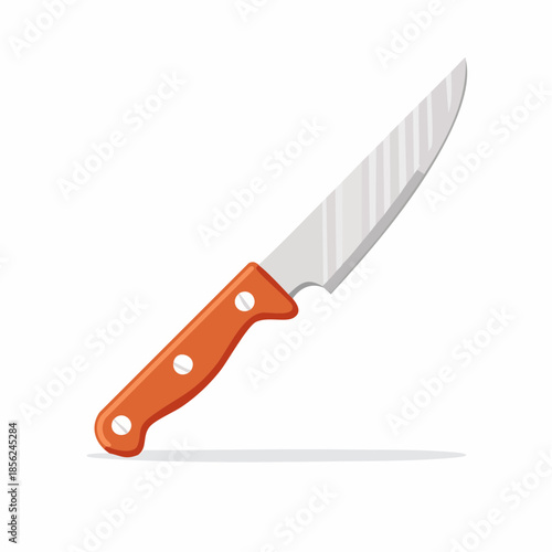 Isolated illustration of a paring knife with orange handle for food preparation or cutting tasks in kitchen or culinary environment