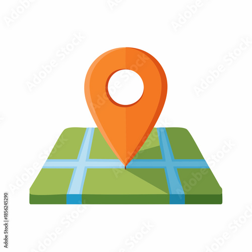 Orange Map Pin on Green and Blue City Map for Location and Navigation