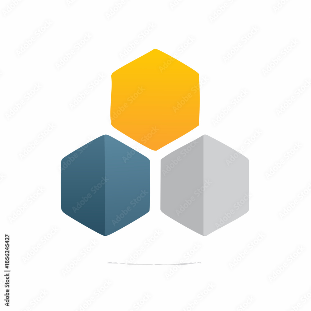 Obraz premium Abstract Geometric Composition with Yellow Blue and Gray Hexagons Illustration Vector Art