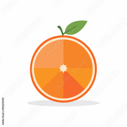 Sliced Orange with Single Leaf Fresh Citrus Fruit Graphic Healthy Eating Vegetarian Diet