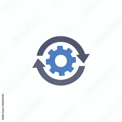 Circular arrows rotating a central gear representing process update and workflow automation