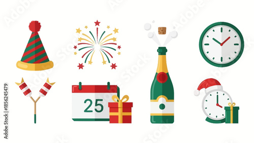 Cheerful New Year celebration party with champagne bottles glasses festive decorations and holiday vibes