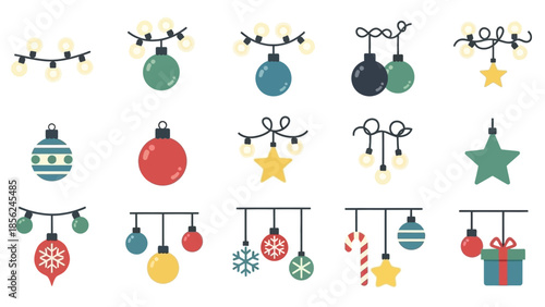 Festive Christmas Vector Set of Colorful Fruits and Vegetables for Holiday Decoration