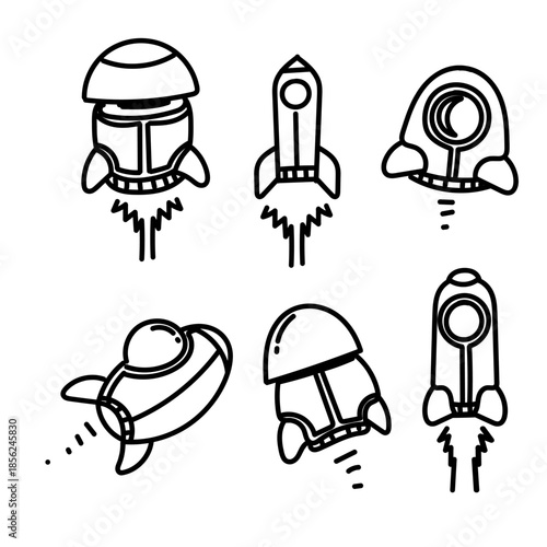 doodle drawn cute rocket illustration set collection