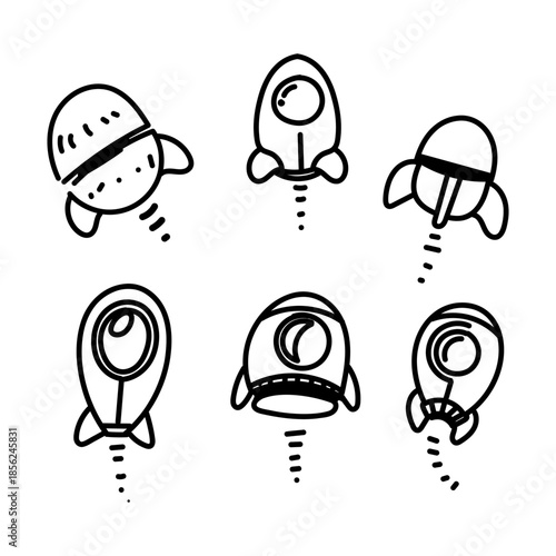 doodle drawn cute rocket illustration set collection