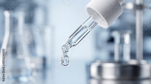 Scientific innovation and purity captured in precision laboratory pipette drop.