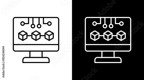 Blockchain Technology Outline White Icon Set Design