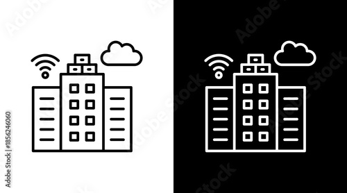 Smart City Outline White Icon Set Design