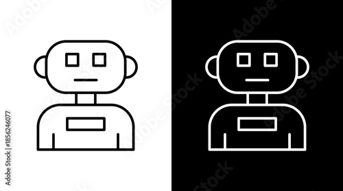 Humanoid Robot Outline White Icon Set Design