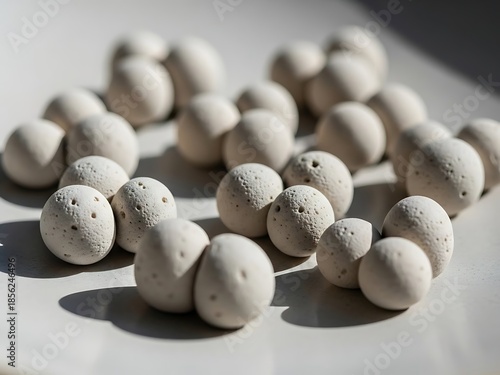 Scattered sphere array of natural volcanic stone in light and shadow