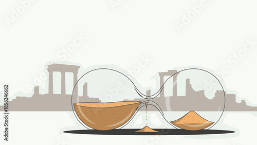 Ancient Ruins and Hourglass Symbolizing The Passage of Time and History