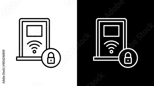Door Lock Outline White Icon Set Design