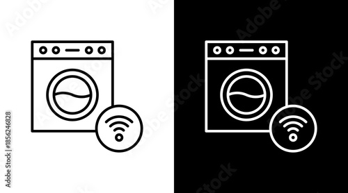 Smart Washing Machine Outline White Icon Set Design
