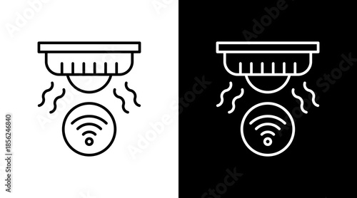 Smart Smoke Detector Outline White Icon Set Design