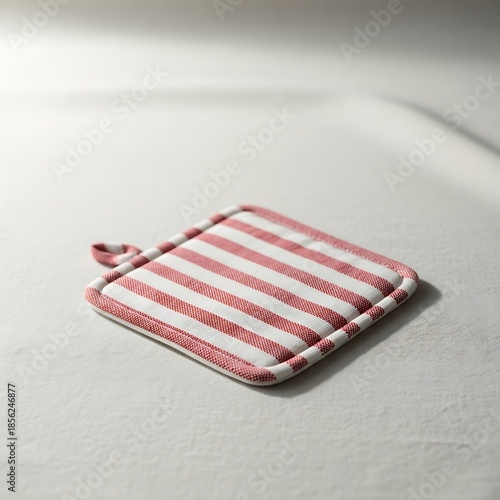 Striped Pot Holder on White Fabric - Kitchen Accessory Still Life