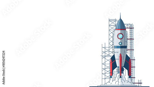 Bold illustration of a rocket launch, symbolizing technological innovation, business startup, and future success
