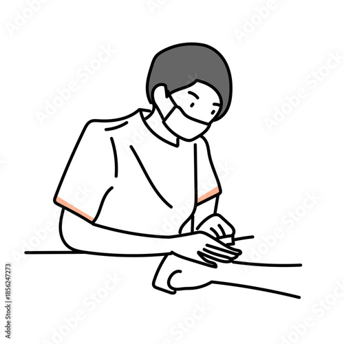 医療現場で患者に注射を行う看護師を描いたシンプルなイラスト素材｜病院や治療やケアを想起させるヘルスケアのビジュアル表現