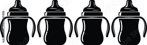 Baby sippy cup silhouette, toddler feeding vector, infant care design, children drinkware illustration, early childhood art, parenting background