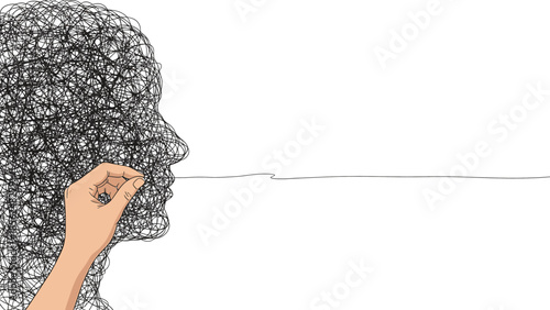 Symbolic representation of extracting clear ideas from a tangled mind, fostering effective communication