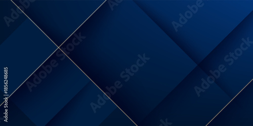 Futuristic abstract dark blue background with realistic cross shadow and gold lines. Dark design with 3D concept. Blue technology background. Eps10 vector