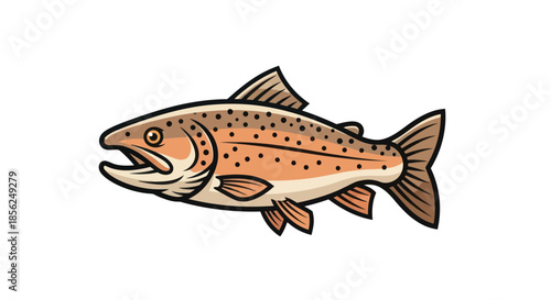 Cartoon illustration of a fish, orange and brown with black outlines, facing left
