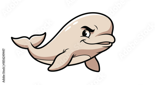 Cartoon dolphin illustration with a light skin tone, a sly expression, and a black outline