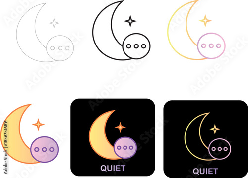 minimalist vector icons featuring a crescent moon, a glowing star, and an ellipsis, symbolizing quiet mode, night settings, or restful digital experiences for various applications