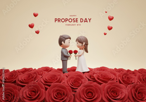 Romantic 3D Couple Proposing Surrounded by Red Roses and Hearts propose day proposal