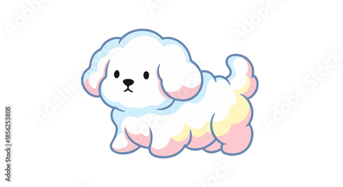 A cartoon dog with pastel colors standing on a white background viewed from the side