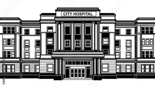 City Hospital Building Front Entrance Illustration.